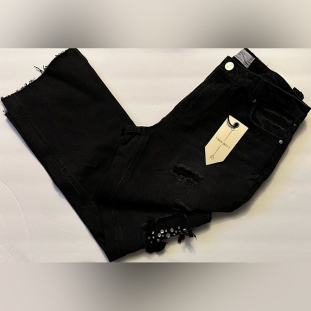 Ban.jara size 11 black jeans distressed w/ rhinestones straight leg NWT